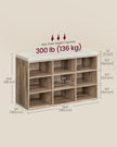 Shoe Bench – Wood – Camel Brown – Padded Seat with 9 Adjustable Compartments