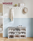 Storage Bench – Wood – White – Padded Seat with Adjustable Shelves and 9 Compartment Storage
