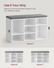 Storage Bench – Wood – White – Padded Seat with Adjustable Shelves and 9 Compartment Storage