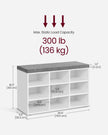 Storage Bench – Wood – White – Padded Seat with Adjustable Shelves and 9 Compartment Storage