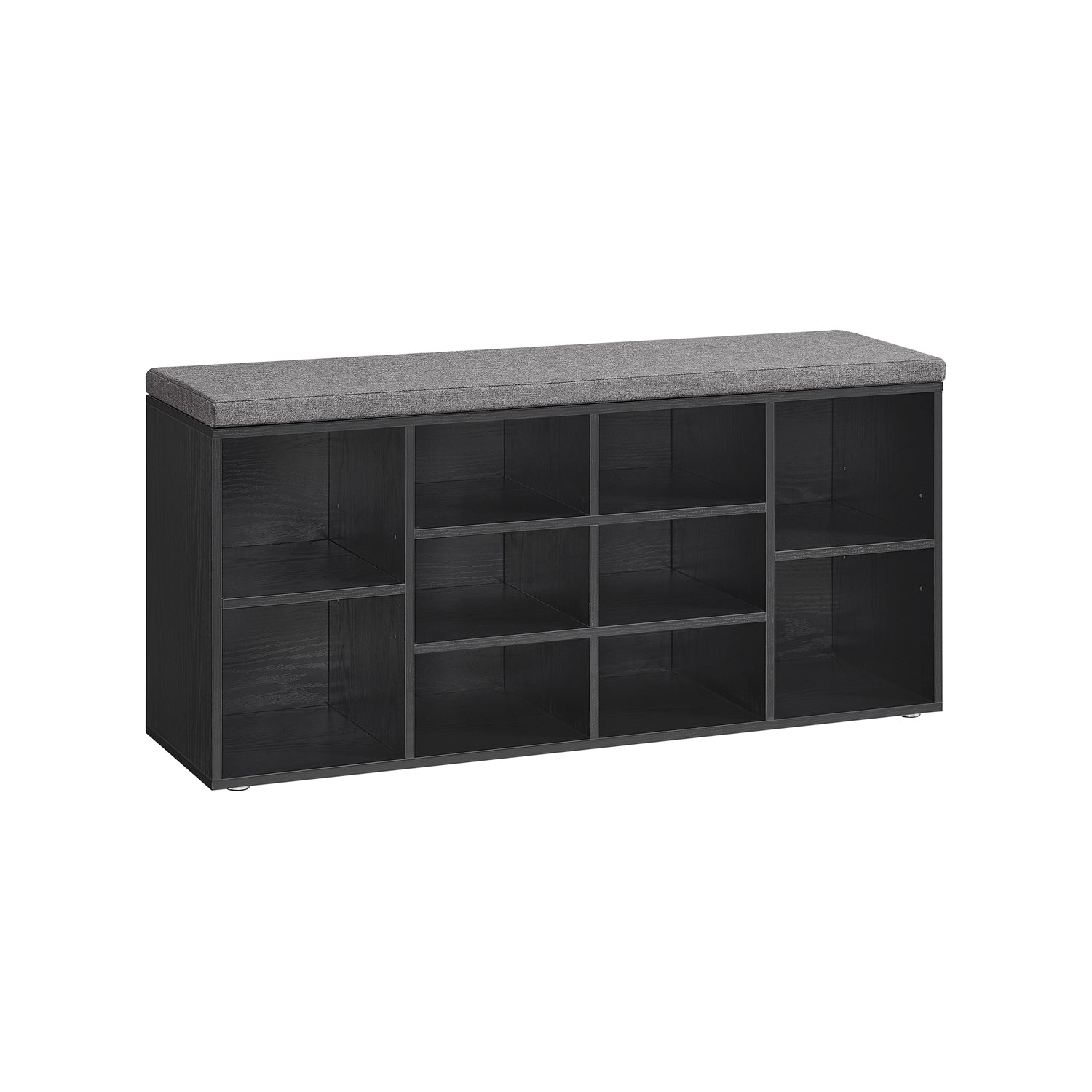 Shoe Bench – Wood – Ebony Black – Padded Seat with 9 Compartment Storage