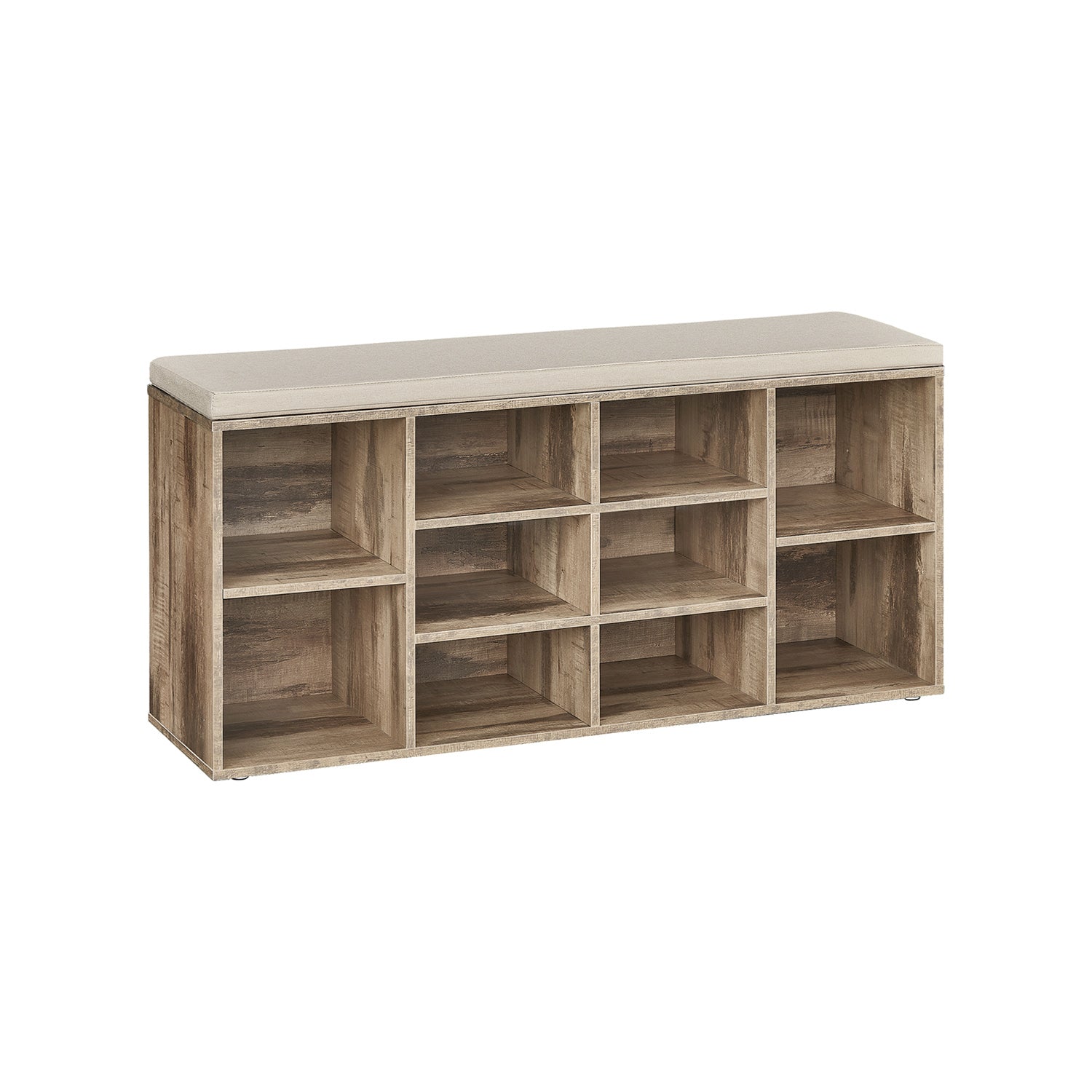Shoe Bench – Wood – Camel Brown – Padded Seat with 9 Adjustable Compartments