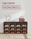 Shoe Storage Bench – Wood – White – Padded Seat with 12 Compartments, Load Capacity 150 kg
