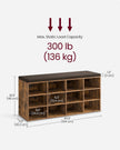 Storage Bench – Engineered Wood – Rustic Brown – Padded Seat with 12 Compartments