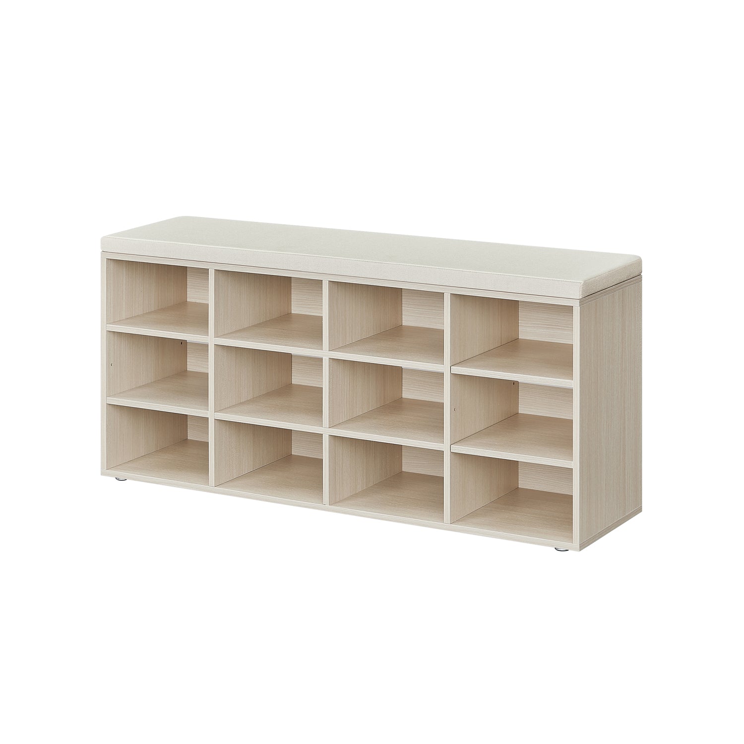 Storage Bench – Wood – Natural Beige – Padded Seat with 12 Compartments