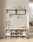 Storage Bench – Wood – Natural Beige – Padded Seat with 12 Compartments