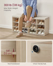 Storage Bench – Wood – Natural Beige – Padded Seat with 12 Compartments