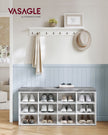Shoe Bench – Wood – Classic White – Padded Seat with 12 Adjustable Compartments