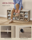 Shoe Bench – Wood – Camel Brown and Cappuccino Beige – 15 Open Storage Compartments with Cushion