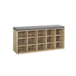 Shoe Storage Bench – Wood – Natural – 15 Open Compartments with Cushion