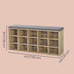 Shoe Bench – Wood – Natural Finish – Padded Seat with 15 Compartment Storage