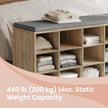 Shoe Bench – Wood – Natural Finish – Padded Seat with 15 Compartment Storage