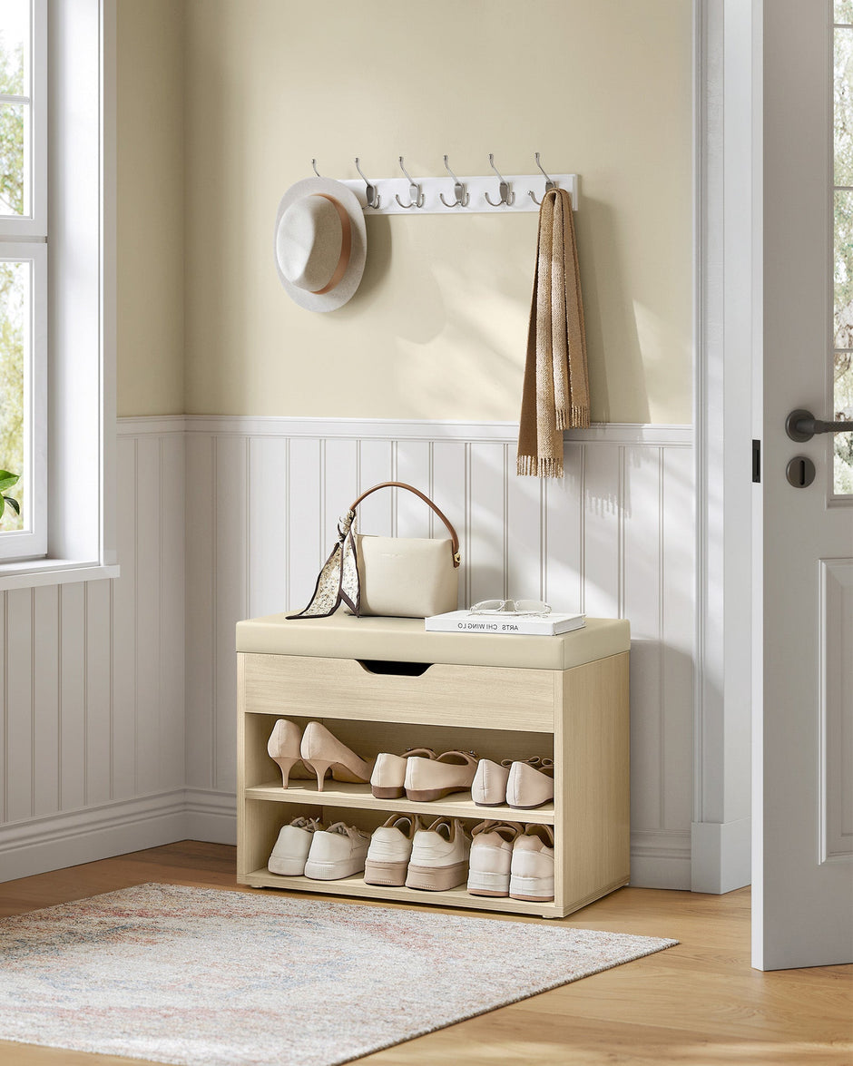 Shoe Bench – Fabric – Natural Beige – Padded Seat