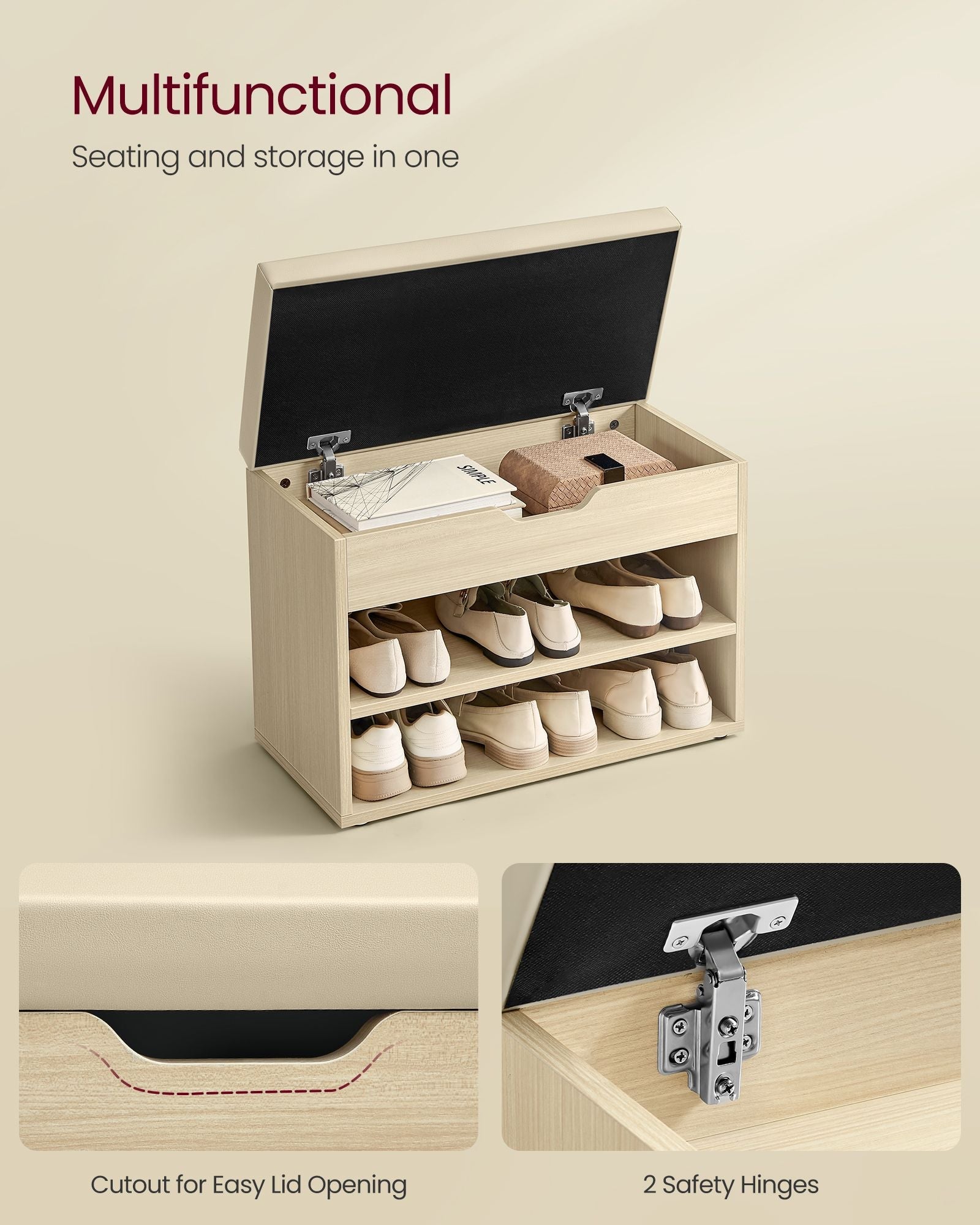 Shoe Bench – Fabric – Natural Beige – Padded Seat