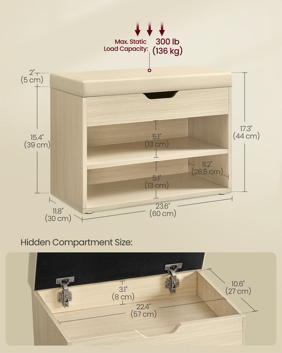 Shoe Bench – Fabric – Natural Beige – Padded Seat