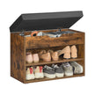 Shoe Bench – Wood – Rustic Brown – Cushioned Seating with 3 Compartments, 30 x 60 x 44 cm