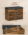 Shoe Bench – Wood – Rustic Brown – Cushioned Seating with 3 Compartments, 30 x 60 x 44 cm