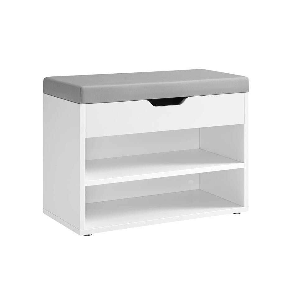 Shoe Bench – Wood – Cloud White – Padded Seat