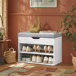 Shoe Storage Bench – Wood – Cloud White – Cushion Top and 3 Storage Compartments