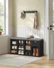 Shoe Storage Bench – Wood – Ebony Black and Slate Grey – Padded Seat with Drawer and Open Compartments