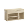Shoe Bench – Wood – Natural Beige – Cushioned Seat with 3 Compartments