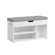 Shoe Bench – Wooden – Cloud White – Cushion Seat with 3 Storage Compartments