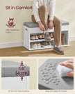 Shoe Bench – Wooden – Cloud White – Cushion Seat with 3 Storage Compartments