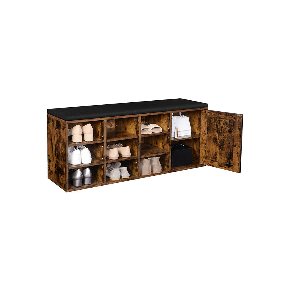 Shoe Rack – Wood – Vintage Brown – 9 Open Compartments with Cupboard and Padding