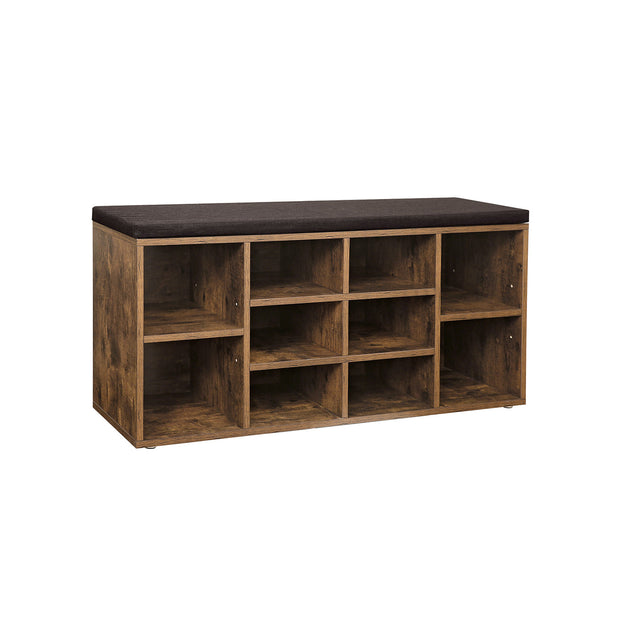 Shoe Bench – Wooden – White – With Seat Cushion and Storage Cabinet