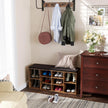 Shoe Bench – Wood – Rustic Brown – 10 Compartments with Cushion