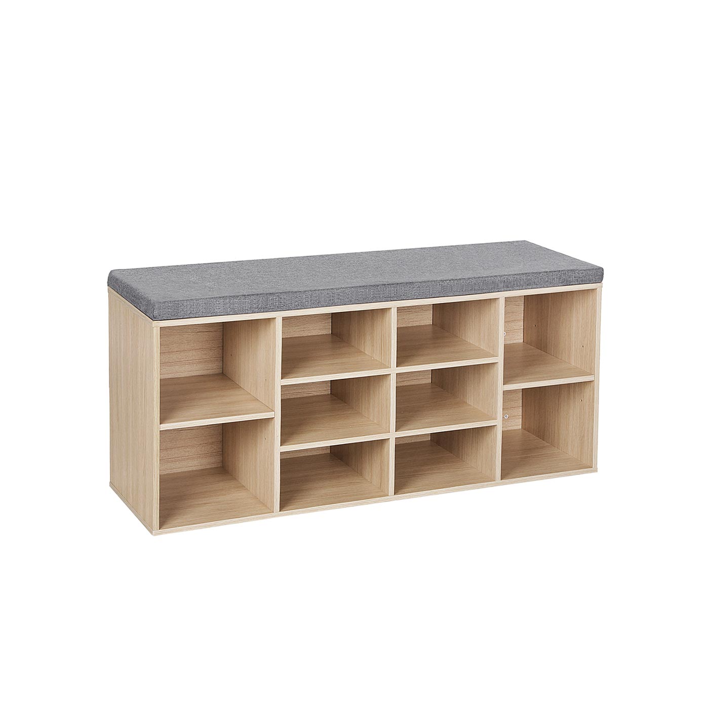 Shoe Bench – Wooden – White – 10 Compartments with Seat Cushion