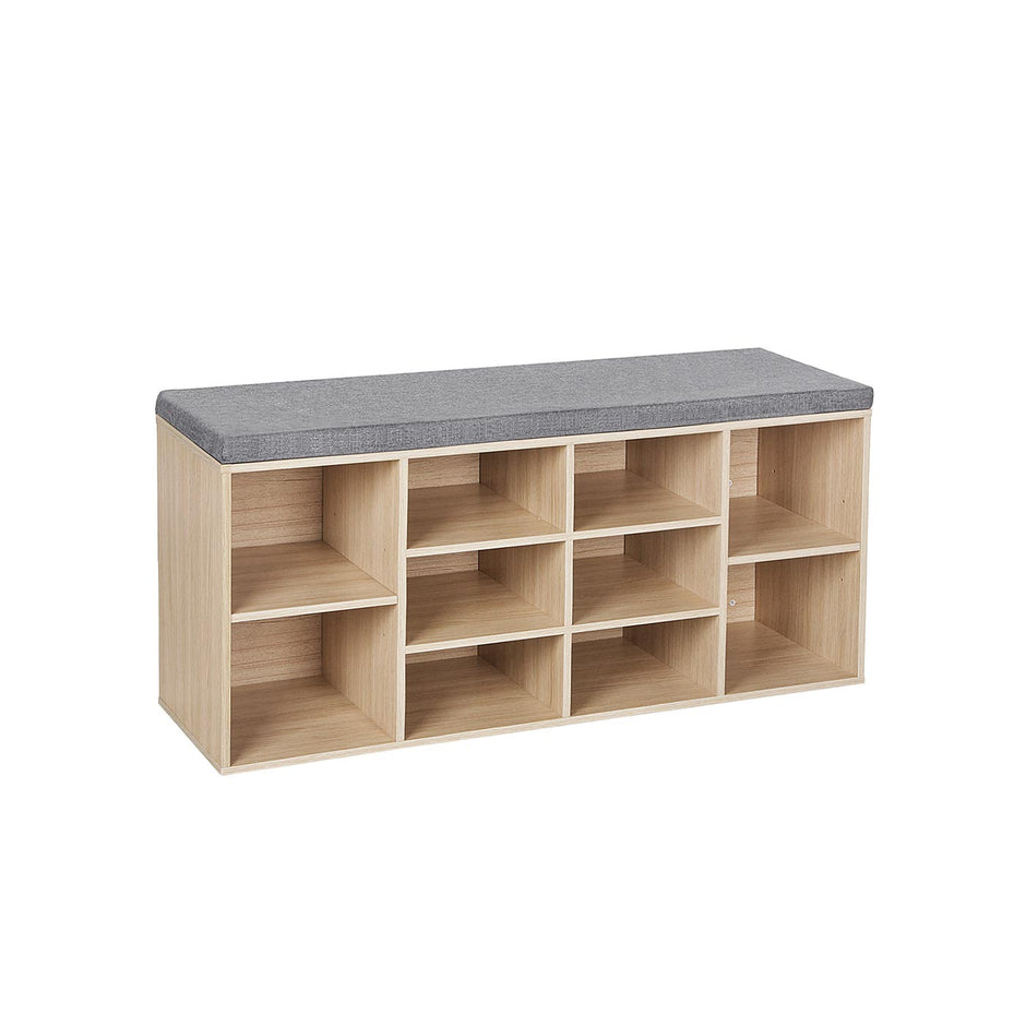 Shoe Bench – Wooden – White – 10 Compartments with Seat Cushion