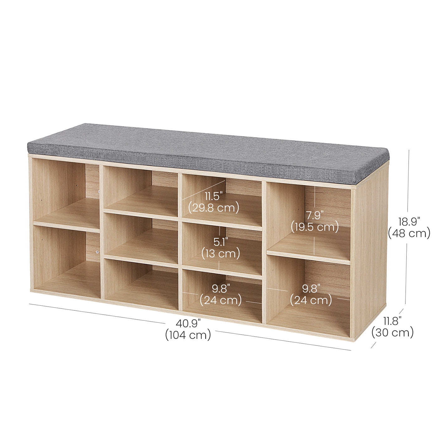 Shoe Bench – Wooden – White – 10 Compartments with Seat Cushion