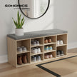 Entryway Storage Bench – Wood – Oak – 10-Compartment Shoe Organizer with Cushion
