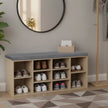 Entryway Storage Bench – Wood – Oak – 10-Compartment Shoe Organizer with Cushion
