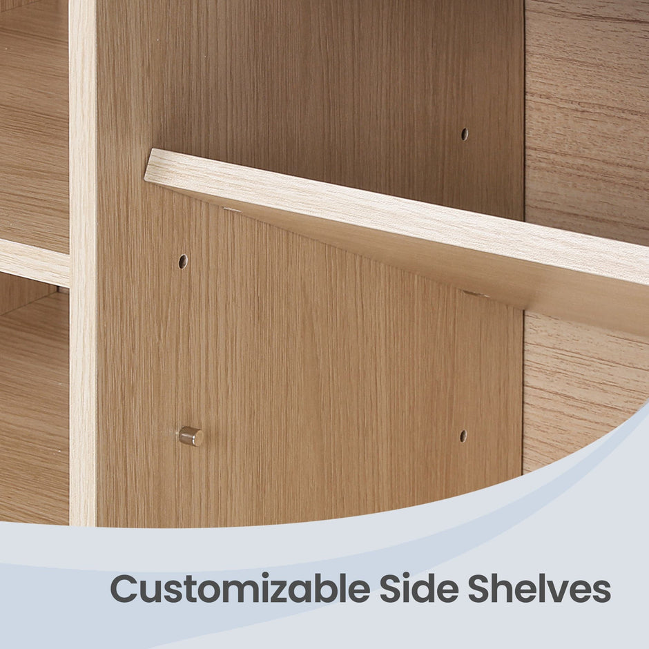Entryway Storage Bench – Wood – Oak – 10-Compartment Shoe Organizer with Cushion