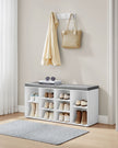 Shoe Bench – Wooden – White – With Seat Cushion and Storage Cabinet