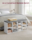 Shoe Bench – Wooden – White – With Seat Cushion and Storage Cabinet