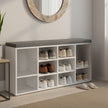 Entryway Storage Bench – Wooden – White – 10-Compartment Shoe Organizer with Cushion