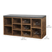 Shoe Bench – Wooden – Rustic Brown and Grey – 10 Compartments with Cushion