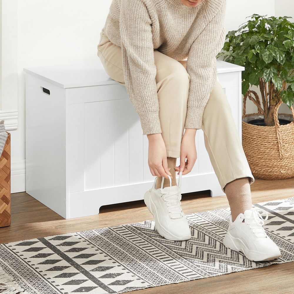 Storage Bench – MDF – White – Large Capacity for Shoes and Toys