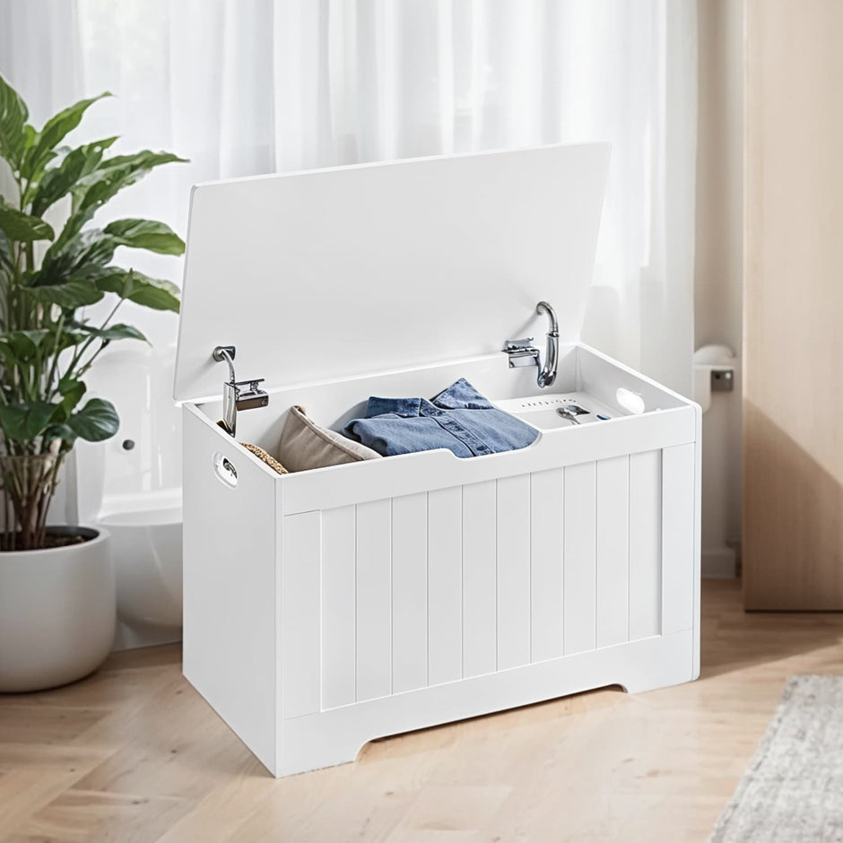 Entryway Storage Cabinet – MDF – White – Multi-functional Shoe Bench and Toy Box