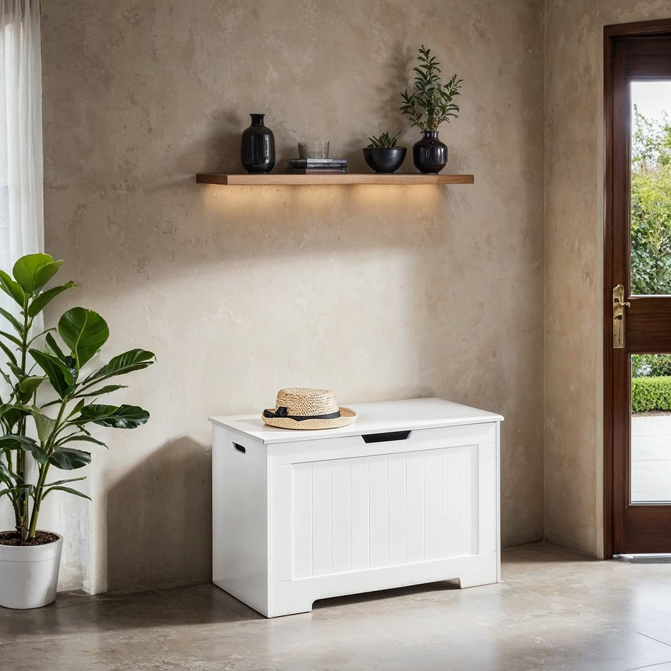 Entryway Storage Cabinet – MDF – White – Multi-functional Shoe Bench and Toy Box