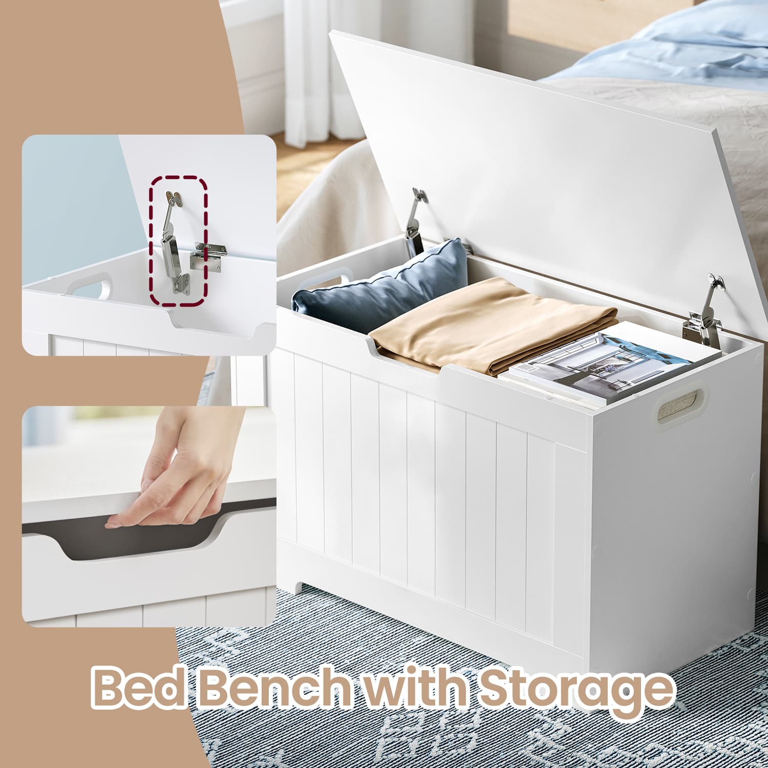 Entryway Storage Cabinet – MDF – White – Multi-functional Shoe Bench and Toy Box
