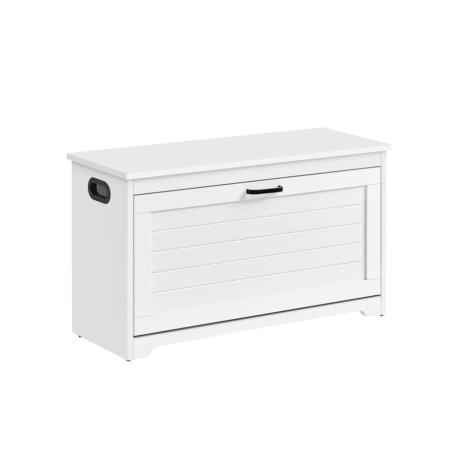 Shoe Bench – Wood – Cloud White – Adjustable Interior Divider and Folding Door