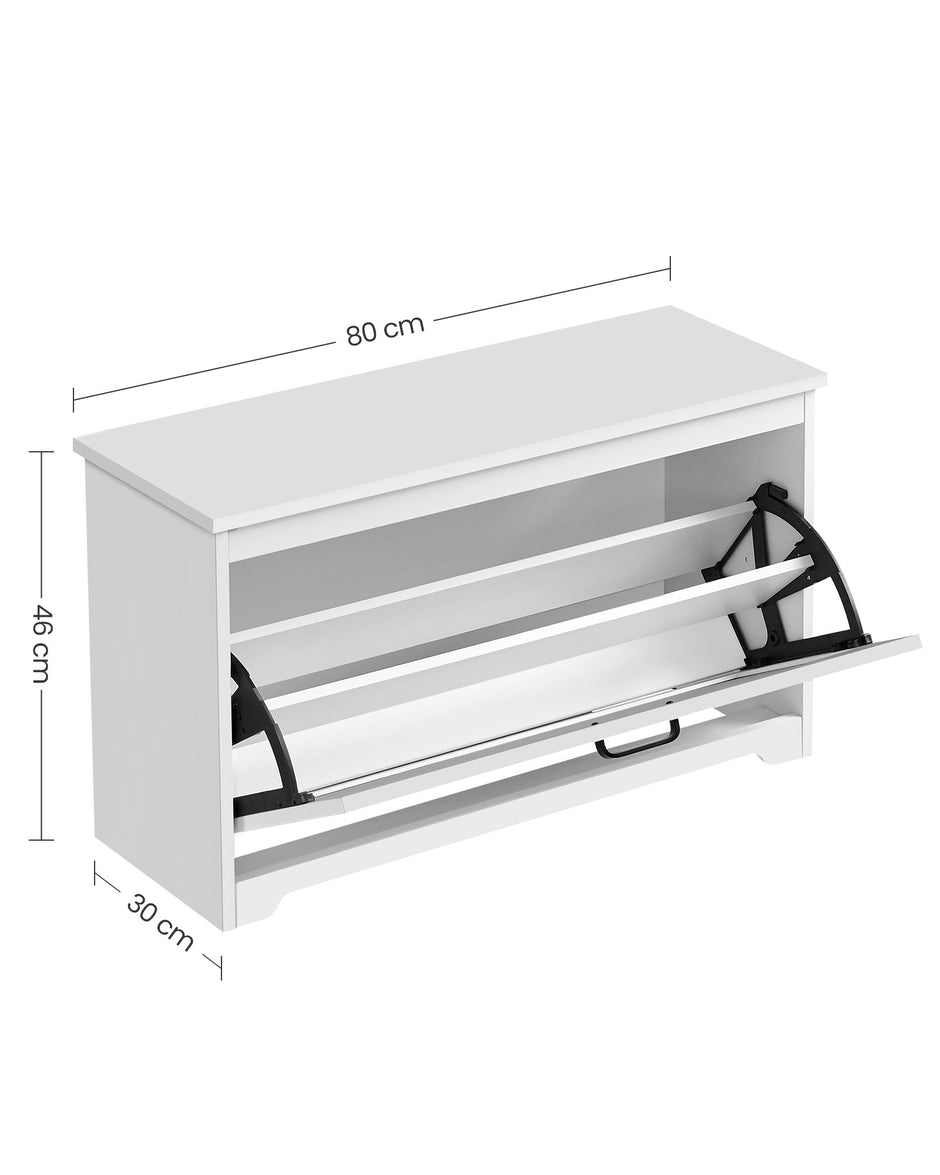 Shoe Bench – Wood – Cloud White – Adjustable Interior Divider and Folding Door