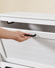 Shoe Bench – Wood – Cloud White – Adjustable Interior Divider and Folding Door