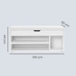 Entryway Storage Bench – Wood – White – Padded Seat with Hidden Compartments and Shelves