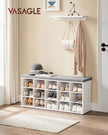 Shoe Rack – Wood – Cloud White and Dove Grey – Shoe Bench with Cushion and 15 Open Storage Compartments