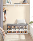 Shoe Rack – Wood – Cloud White and Dove Grey – Shoe Bench with Cushion and 15 Open Storage Compartments